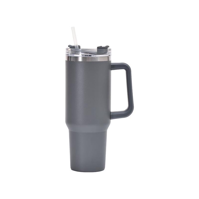 Large Capacity Insulated Stainless Steel Car Cup with Handle and Straw - Double Layer for Cold Retention (Ice Buster)