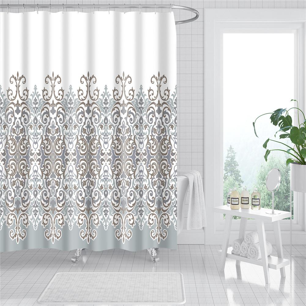 Plant Stripes Shower Curtain Bathroom Waterproof Polyester Shower Curtains for Bathroom Flower Print Bath Curtain with Hooks