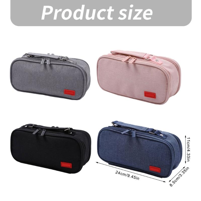 High Capacity Pen Case with Handle 5 Section Canvas Pencil Case Large Pencil Pouches Travel Cosmetic Bag 24x8.5x11cm