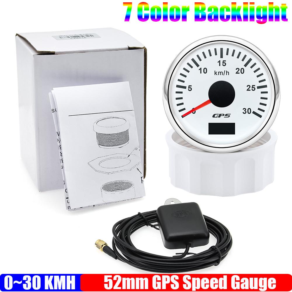30KMH,60KMH,80KMH,120KMH,200KMH GPS Speedometer Gauge with Antenna 7Color LED 52mm Speed Meter for Marine Boat Car 12V24V