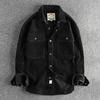 Herren Winter Vintage Einfaches Cordhemd Einfarbig Langarm Große Tasche Freizeitjacke