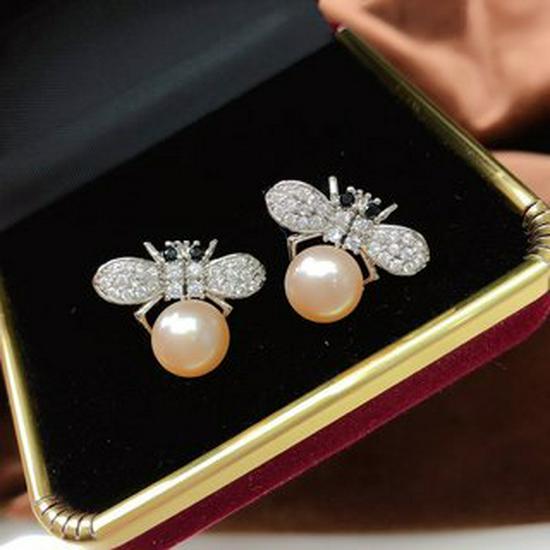 French Style Freshwater Pearl Earrings - Elegant & Versatile Light Luxury Accessories 8-9mm розовая жемчужина