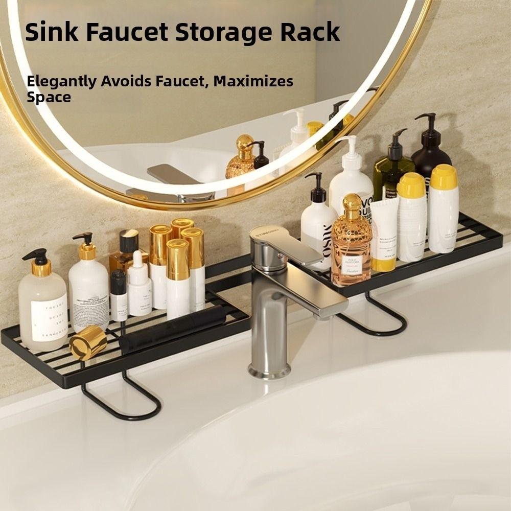 50/60cm Bathroom Counter Shelf Draining Anti Slip Bathroom Vanity Shelf Heavy Duty Hollow Out No Drill Bathroom Shelf