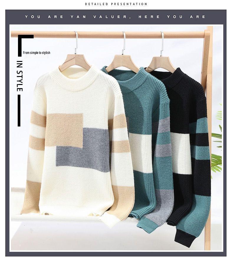 Men's Korean Style Slim-Fit Long-Sleeve Round Neck Sweater - Trendy Autumn/Winter Knitwear for Teenage Students