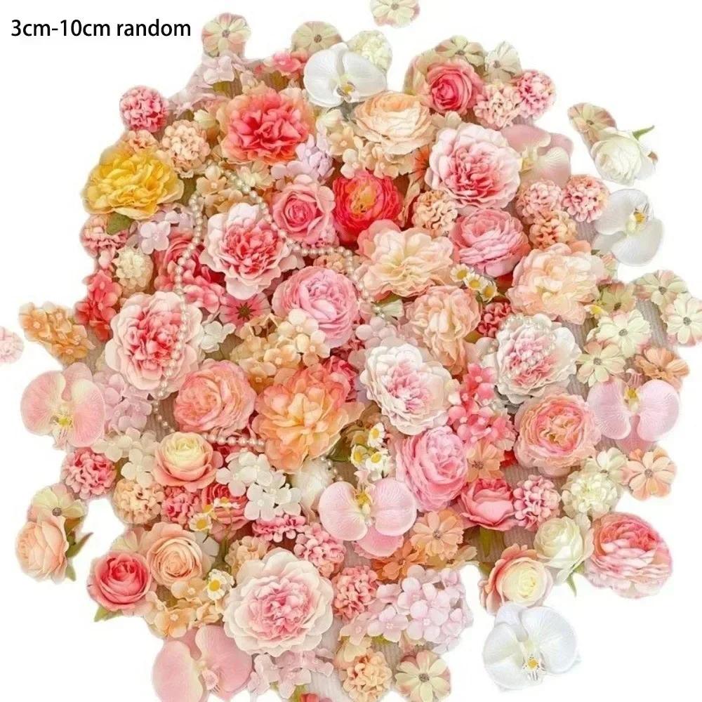 Silk Artificial Flower Head Artificial Mini Silk Fake Flowers 3cm-10cm Random Mix DIY Wreath Craft