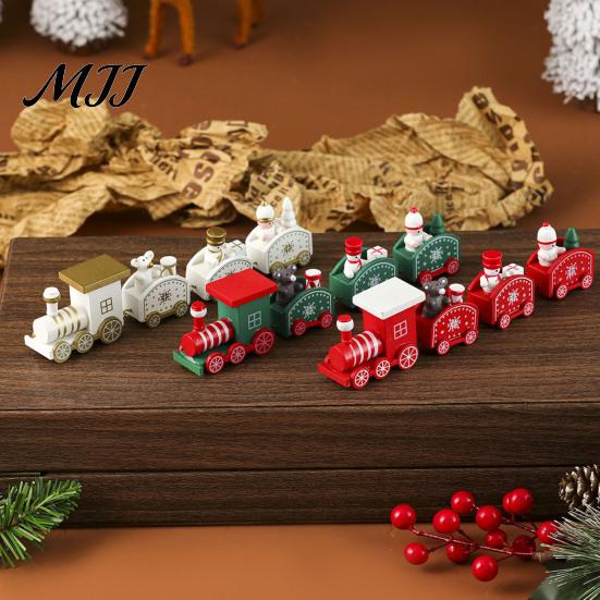 Christmas Party Table Centerpieces Wooden Train Decoration, Painted Mini Ornament with Snowman Tree Reusable Holiday Decorations Bear, Tabletop Mantel