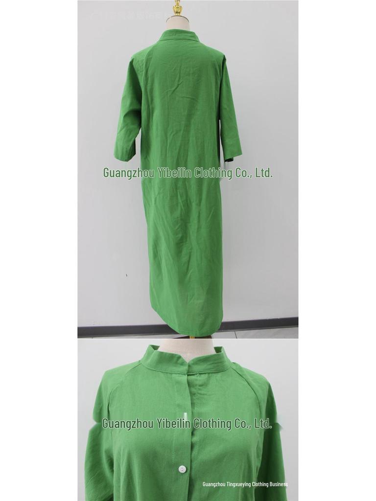 2026 Europäisches & Amerikanisches Frühling/Sommer Lockeres Casual Mittellanges Baumwoll-Leinen Hemdkleid für Damen