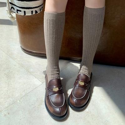 Sheepskin~ Small Gold Buckle Genuine Leather, One Pedal, Lazy Women Polish Color, Retro and Old Thick-soled British Small Leather Shoes.