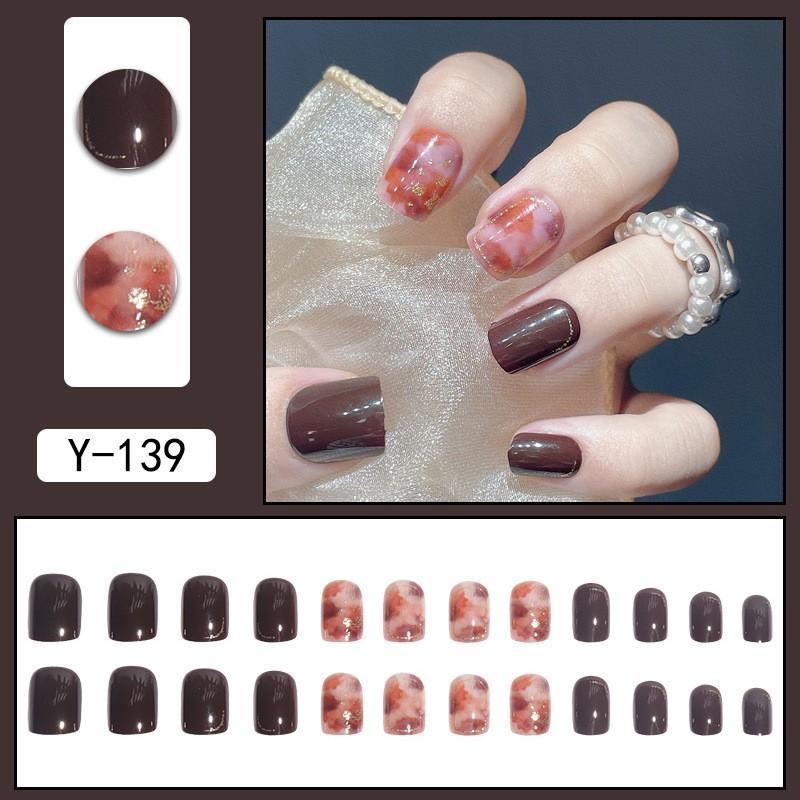 Short Press-On Nails Set Ins Style Fake Full Cover Acrylic Nail Tips Women Daily Wear