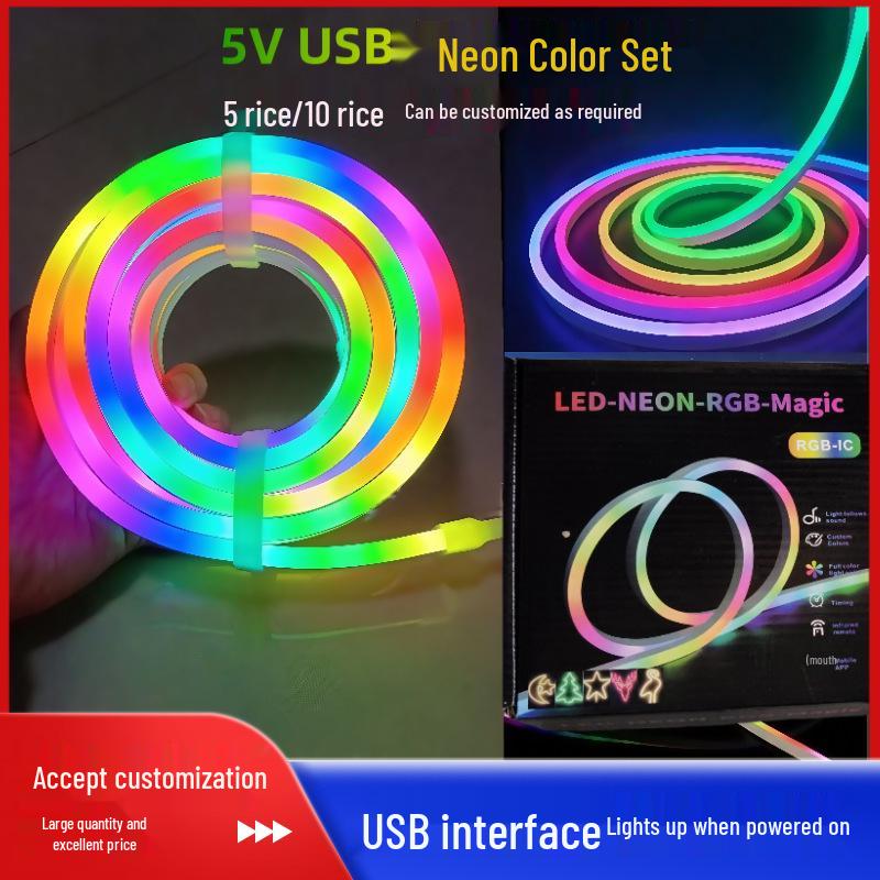 5V Flexible Neon LED Strip Light - Color-Changing, USB Bluetooth, Outdoor Waterproof, Horse Racing Model.