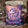 Unicorn Theme Throw Blanket Custom Name Text Personalized Blanket Soft Cozy Blanket for Home Sofa Bed