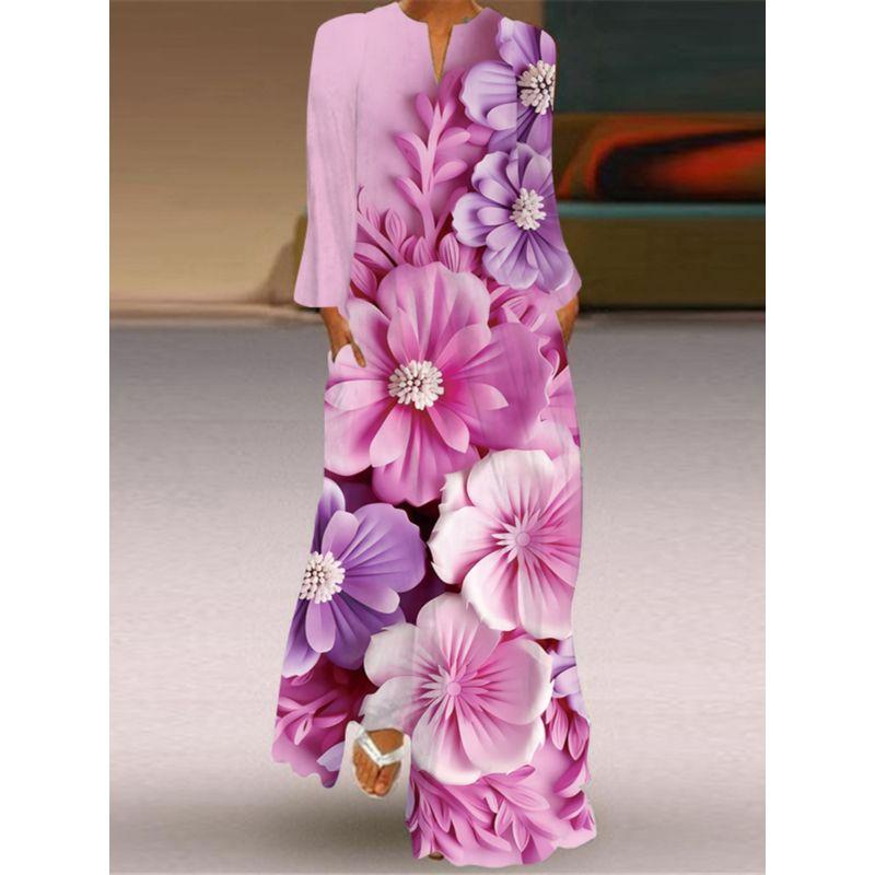 Summer Print Long Dress Women Beach Holiday Loose 3D Skirt