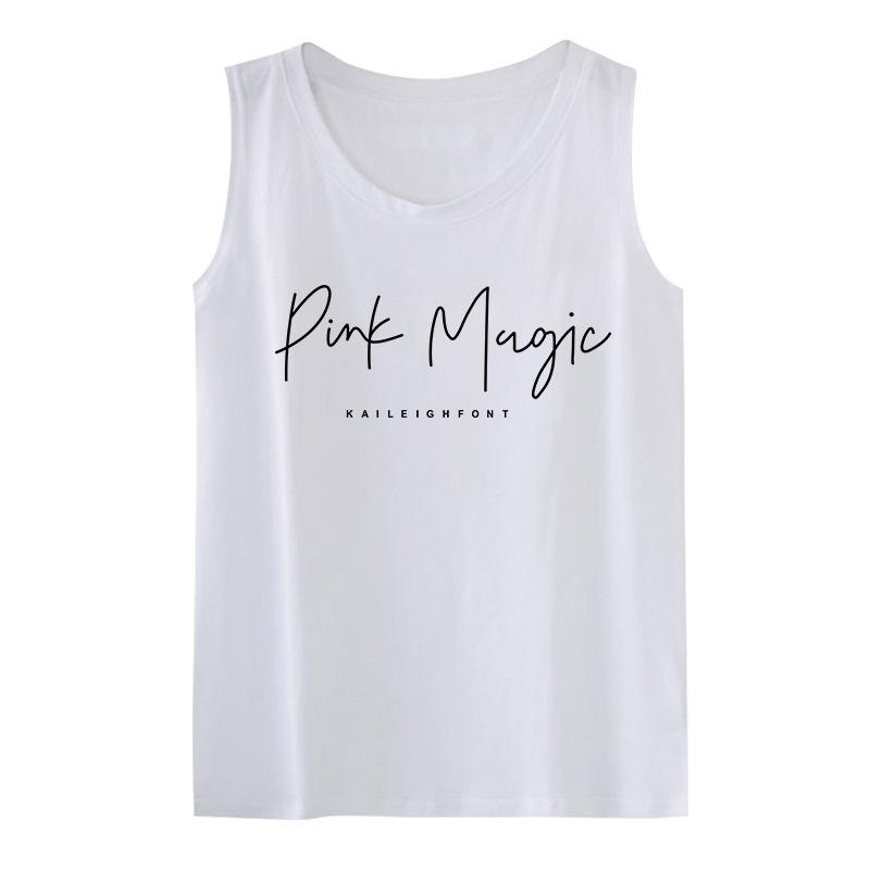 Women's Summer 2024 Loose Fit Cotton Camisole - Sleeveless, Letter Print Top for Inner or Outer Wear