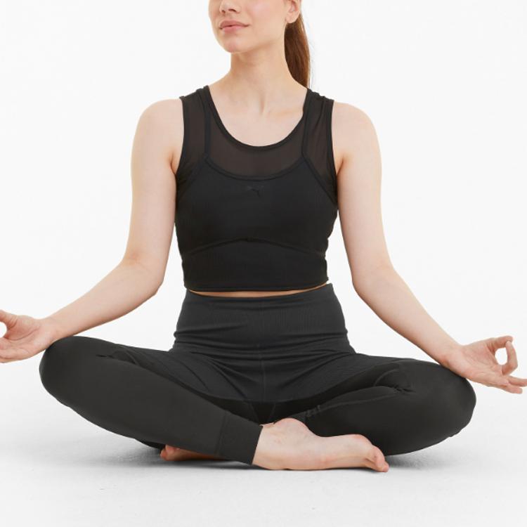 PUMA Short Fitted Yoga Running Training Fitness Sports Vest Women Tops Black 520223-01
