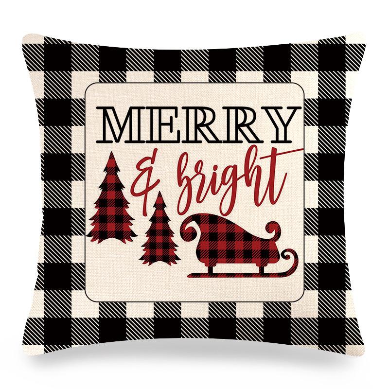 Christmas Checkered Pattern Elements Digital Printing Short Plush Pillow Covers For Car Sofa Office Cushion Cover Home Goods