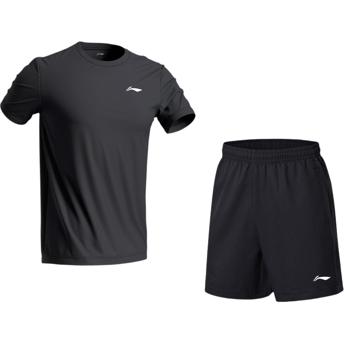 

Li-Ning Quick-Drying Breathable Round Neck Short Sleeve Basketball Running Ice Silk Shorts Casual Sports Suit Men suit AATV115-2 S