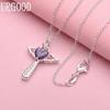 925 Sterling Silver Kors Lila AAA Zirkon Hänge Halsband Mode Bröllopsmycken