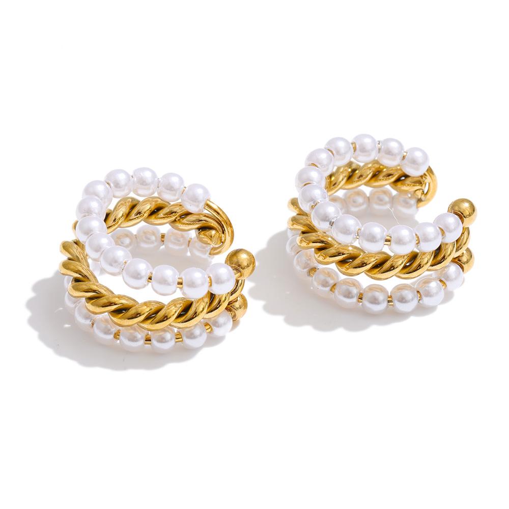 Eetit Simulated Pearls Layered Ear Bone Earrings for Women Stainless Steel Chic Fashion Ear Clip Accessories
