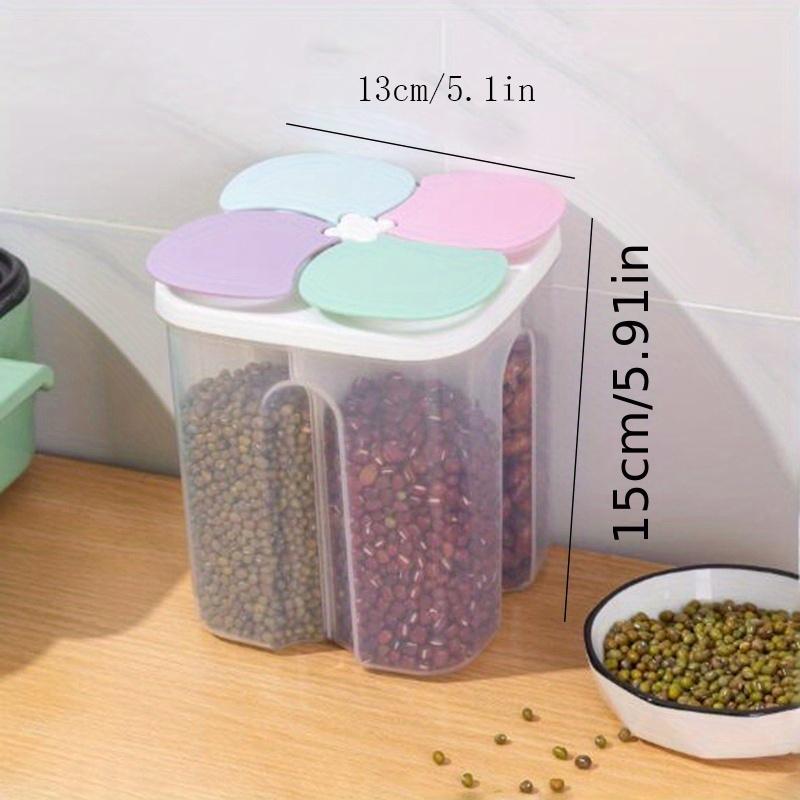 1pc 4 Grid Clear Food Storage Containers, Airtight Lids for Grains Snacks Spices Dry Food, Multi-Compartment Kitchen Organizer