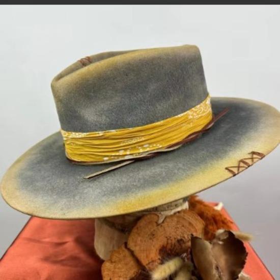 Hot Sale Pork Pie Top Hat Woolen Hat Ringed British Men's Ladies Jazz Hat