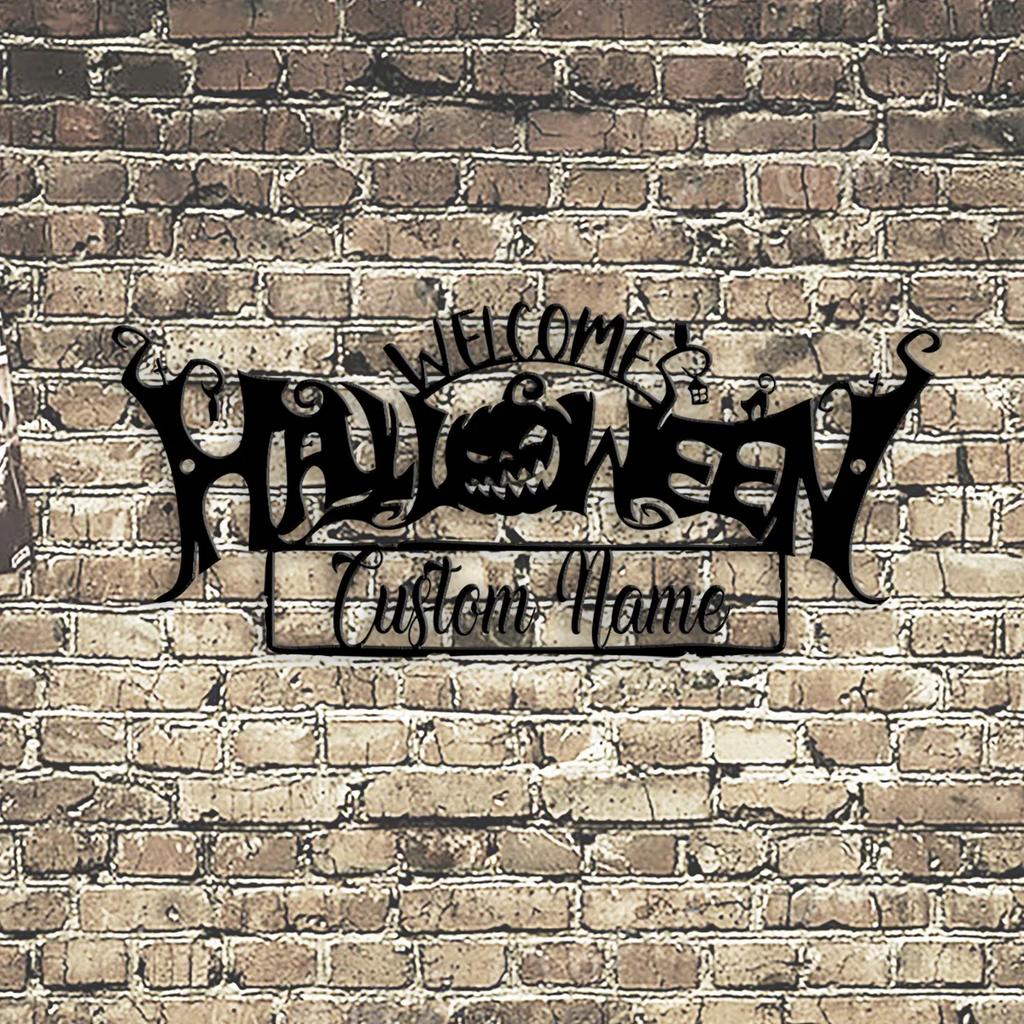 Metal Halloween Sign Custom Name Plate Door Wall Decor Black