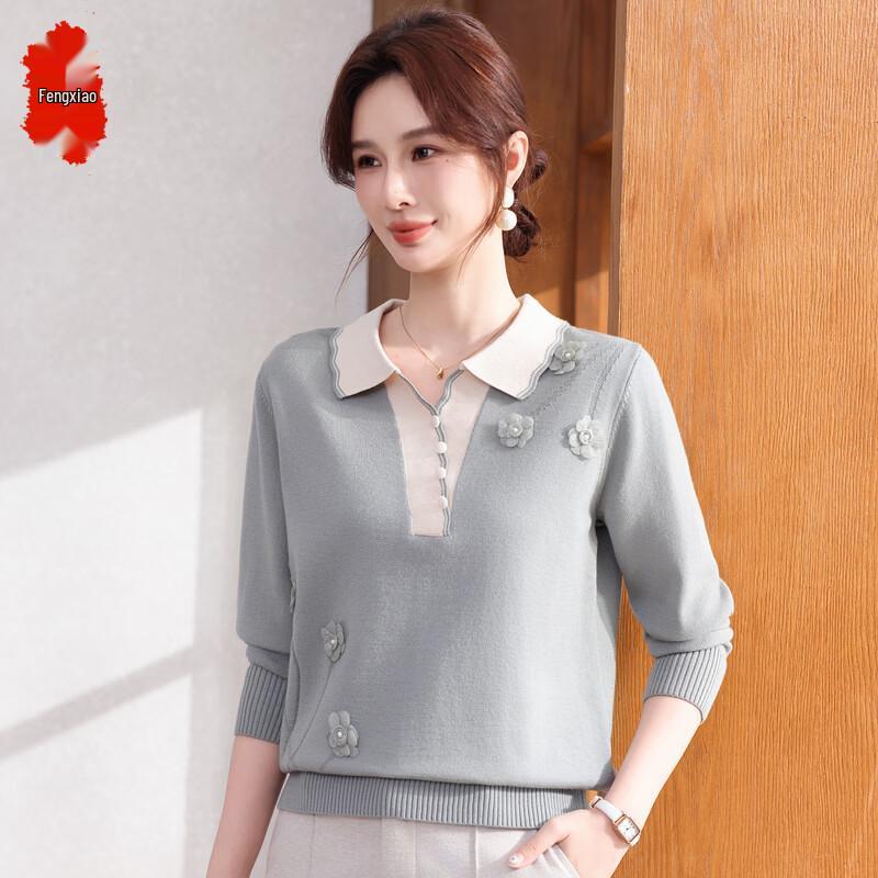 Women s Elegant Polo Neck Knit Top 115