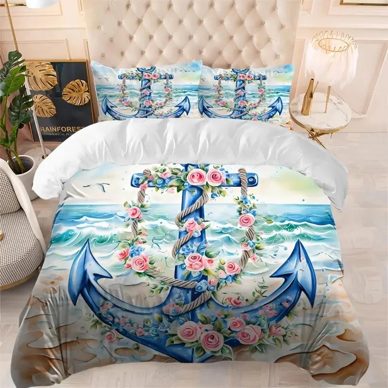 Anchor Pattern Bedding Set Set, Suitable for All Seasons 3d Printed Bedding Set, Soft and Comfortable Bedding Set for Kids Adult