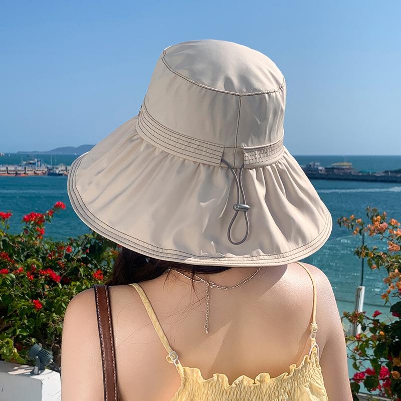 Drawstring Fisherman's Hat Children Spring and Summer Big Edge UV Protection Sun Hat Outdoor Beach Breathable Hat