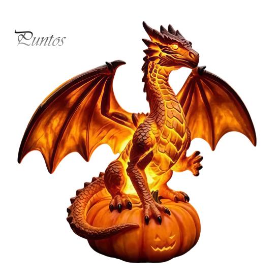 Handmade Three Dimensional Figures Halloween Pumpkin Night Light, Resin LED Dragon Tabletop Lamp, Witch Collectibles for Lovers Hat Black Cat