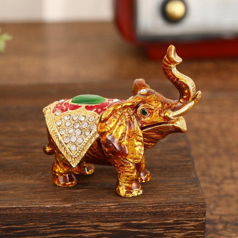 Elegant Elephant Jewelry Box With Rhinestone Decor Zinc Alloy Storage Organizer Rings Earrings In Gold White Orange