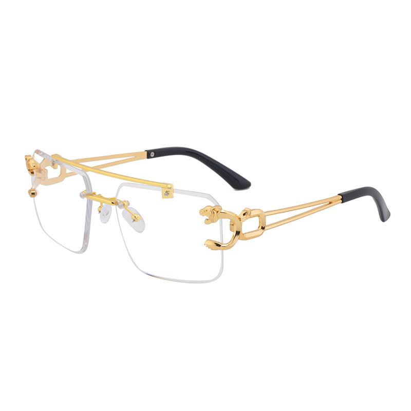 Vintage Double Beam Sunglasses Men'S Fashion Leopard Frameless Trimmed Sunglasses Women'S Tide Shades