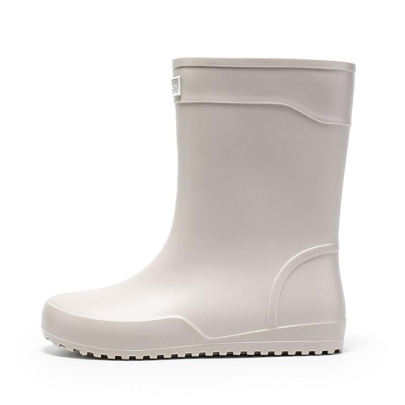 High-grade Medium Tube Flat-soled Rain Shoes Men's Water Shoes Waterproof Elastic Bundle Fixed Cotton Lint Rain Boots Waterproof Rubber Shoes
