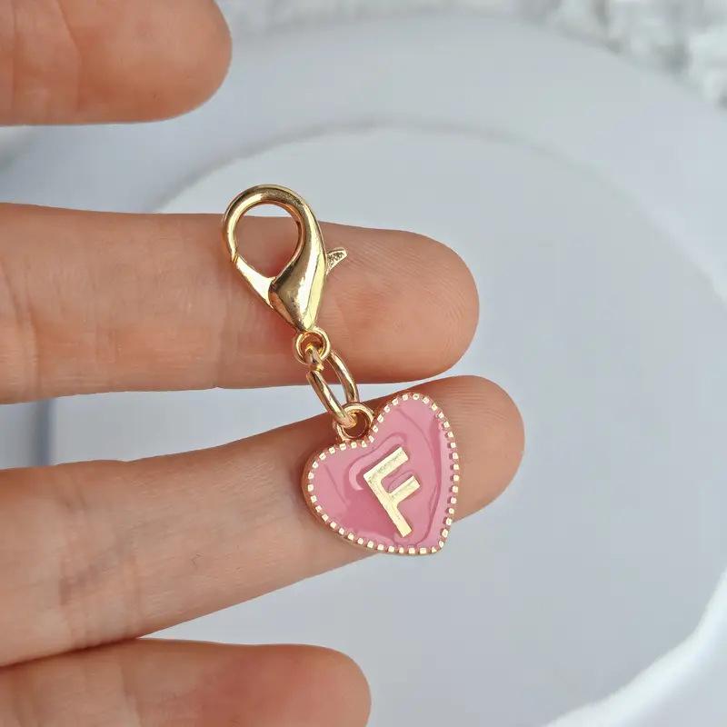 Cute Alphabet 26 Letters Heart Keychain For Bags Earphone Charm Pendants Accessories Gifts With Lobster Buckle