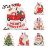 Decorative Holiday Storage Pouches 2Pcs Christmas Drawstring Gift Bags, Xmas Tree Reindeer Printed Candy Treat Eve Wraps Pouches, Reusable