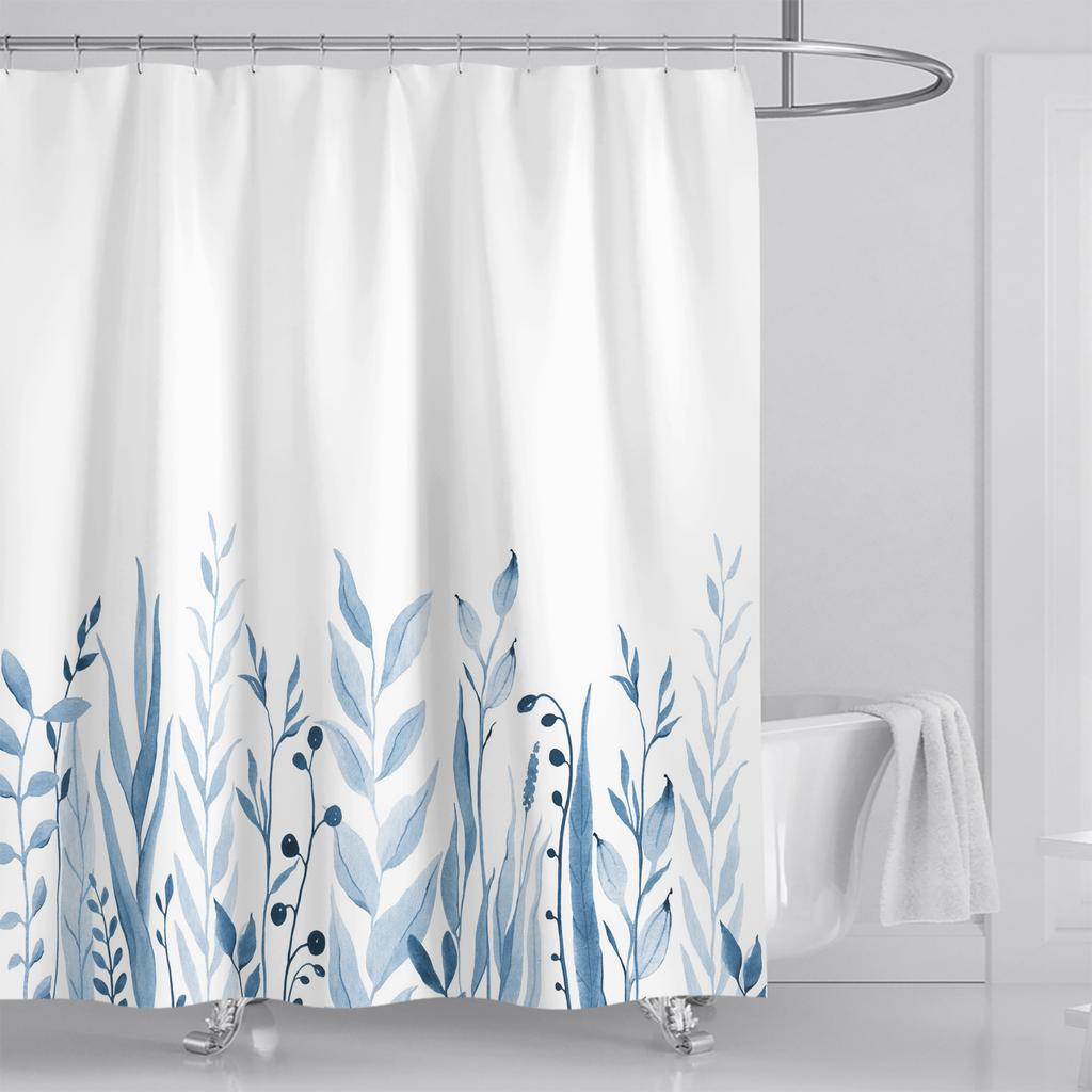New Simple Printing Leaf Shower Curtains Waterproof Thick Bath Curtains for Bathroom Bathtub Large Wide Bathing Cover with Hooks