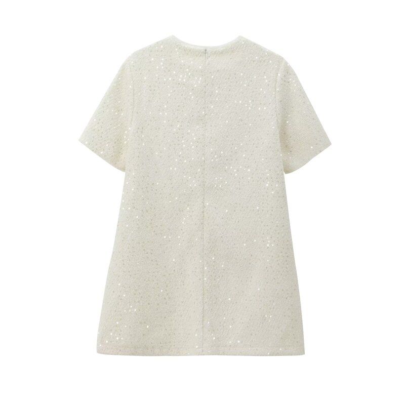 Fashion Style 2024 Fall and Winter New Women's Clothing Easiest for Match Sequin Short Sleeve Round Neck Mini Dress 8714933