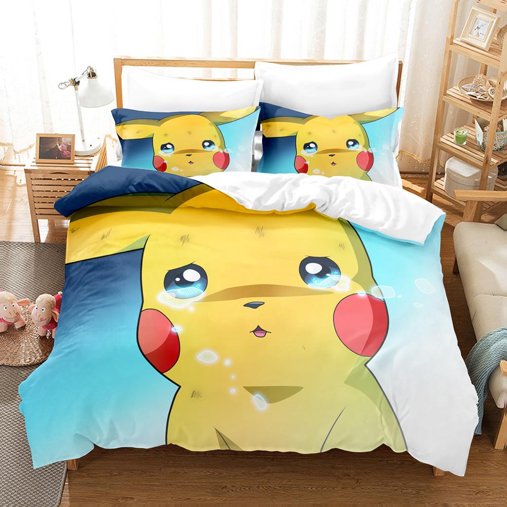 

3D Pikachu Three-Piece Bedding Home Textile Quilt Cover Four-Piece Children S Bedding UK Single 135 * 200cm two-piece set (90g)