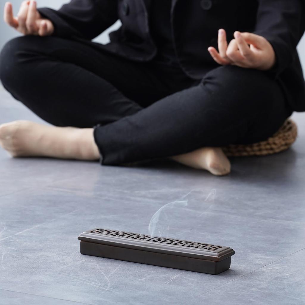 CEREMONY Incense Safe Incense Box with Ash Catcher for for and Room Decor Holder, Horizontal, - Coffin-Style Sticks, Meditation, Yoga, Spa, (Brown)