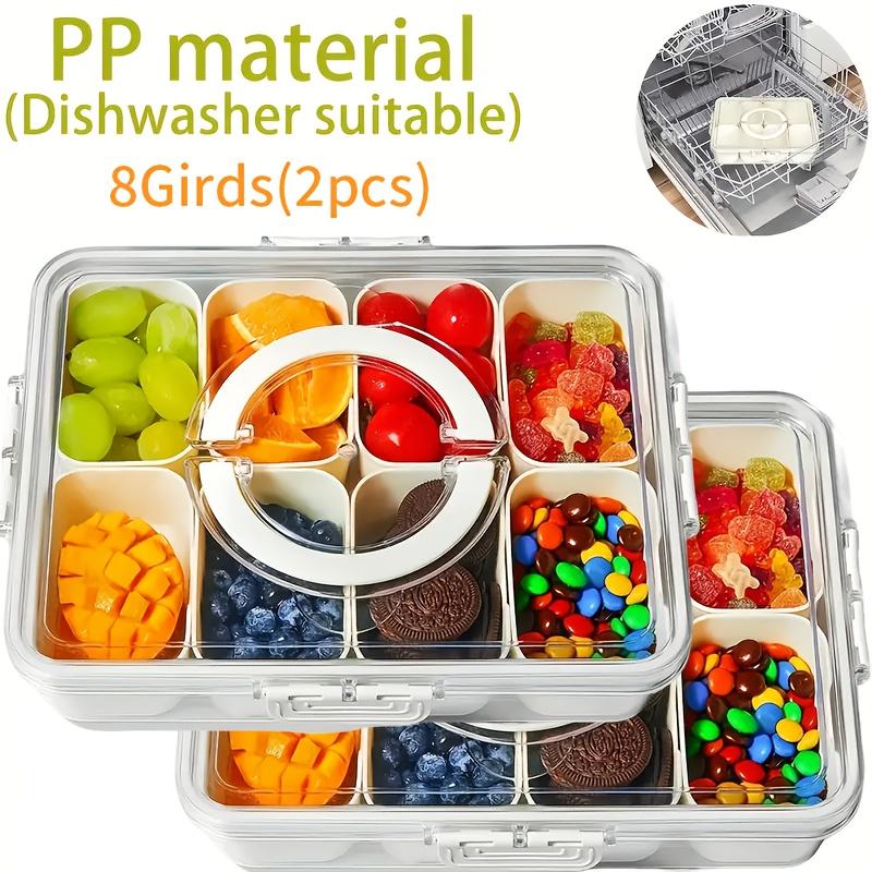 1pc Large 8-Compartment Transparent Snack Box with Lid and Handle,Portable with Grip, Ideal for Lunch, Parties, Camping