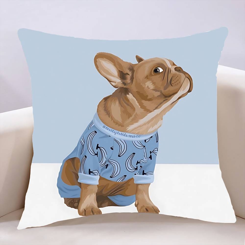 French Bulldog Funny Cartoon Pillow Case Throw Pillow Cover Nordic Vintage Style Cushion Home Living Room Sofa Couch Seat Decor