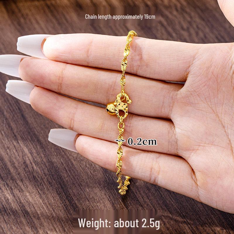 

Трендовый комплект из ожерелья и браслета-анклета из вьетнамского песочного золота с цепочкой «Волна» и долговечным сохранением цвета