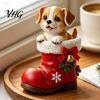 Seasonal Living Room Accents Christmas Puppy in Santa Boot Resin Figurine, Cute Dog Holiday Tabletop Decor with Theme Desktop Bow Bell Holly, Festive