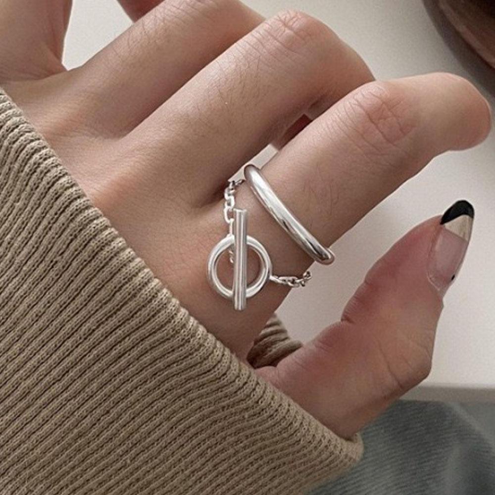 

BF CLUB 925 Sterling Silver Rings For Women Open Minimalist Retro Chain Ring Creative Anillos Bague Fine Jewelry resizable