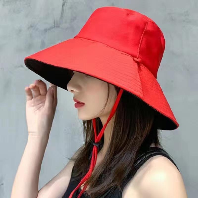 Fashion Large Brim Double-sided Bucket Hat Women's Autumn Sun Protection Hat Solid Color Versatile Sun Hat, Women