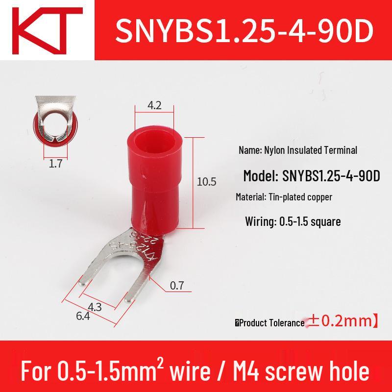 Kaishtong 90° U/Y-Shaped Nylon Pre-Insulated Terminal, SNYBS1.25-6-8
