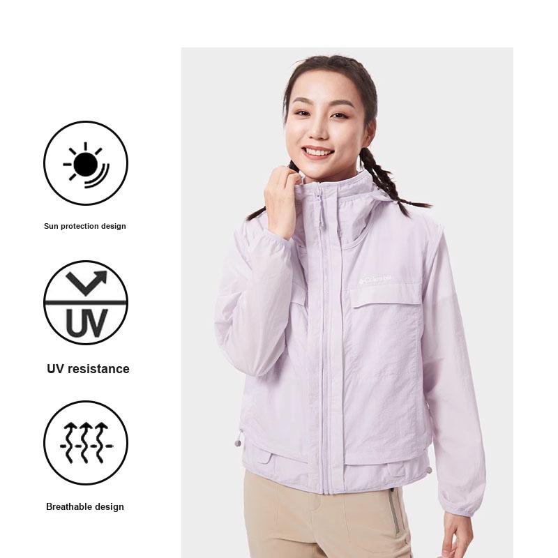 Columbia Solid Color Logo Print Zipper Hooded Outdoor Windproof UV Protection Jacket Women jackets Purple WL7662-568