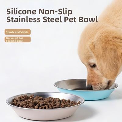 Wide Mouth Stainless Steel Dog Bowl Non-slip Silicone Base Cat Food Bowls Stackable Anti-Tip Dog Food Dish Multi-Pet