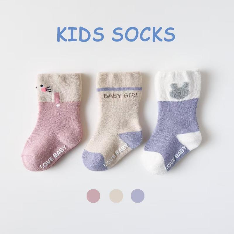 3 paia di calzini per bambini piccoli, per neonati, pre-camminati, invernali, spessi, in spugna di cotone, per bambine, autunnali, antiscivolo, carini, da 0 a 5 anni