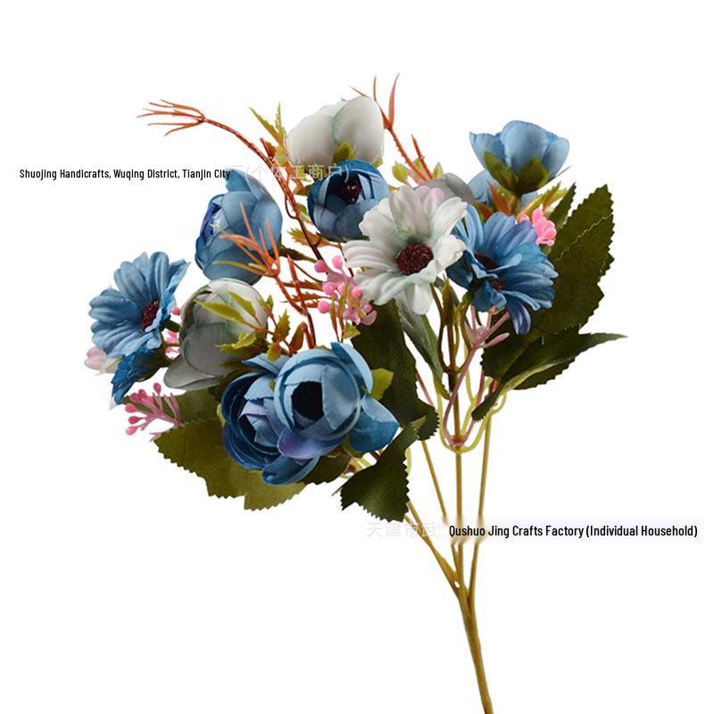 Autumn Colored 9-Head Artificial Tea Rose Bouquet for Wedding & Table Decoration