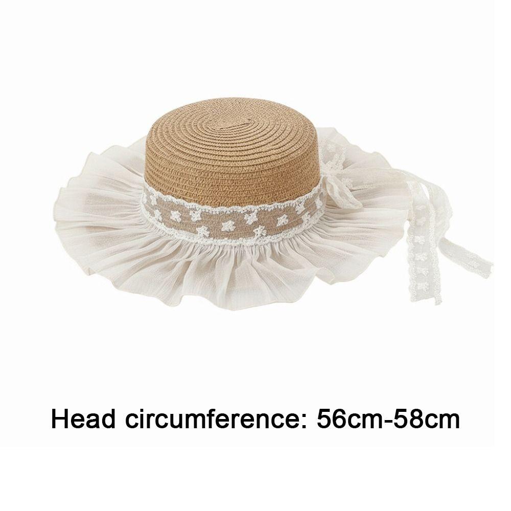 Lace Flower Straw Hat Solid Fringe Extended Brim Beach Straw Hat Breathable Material Elegant Style Sun Protection Hat